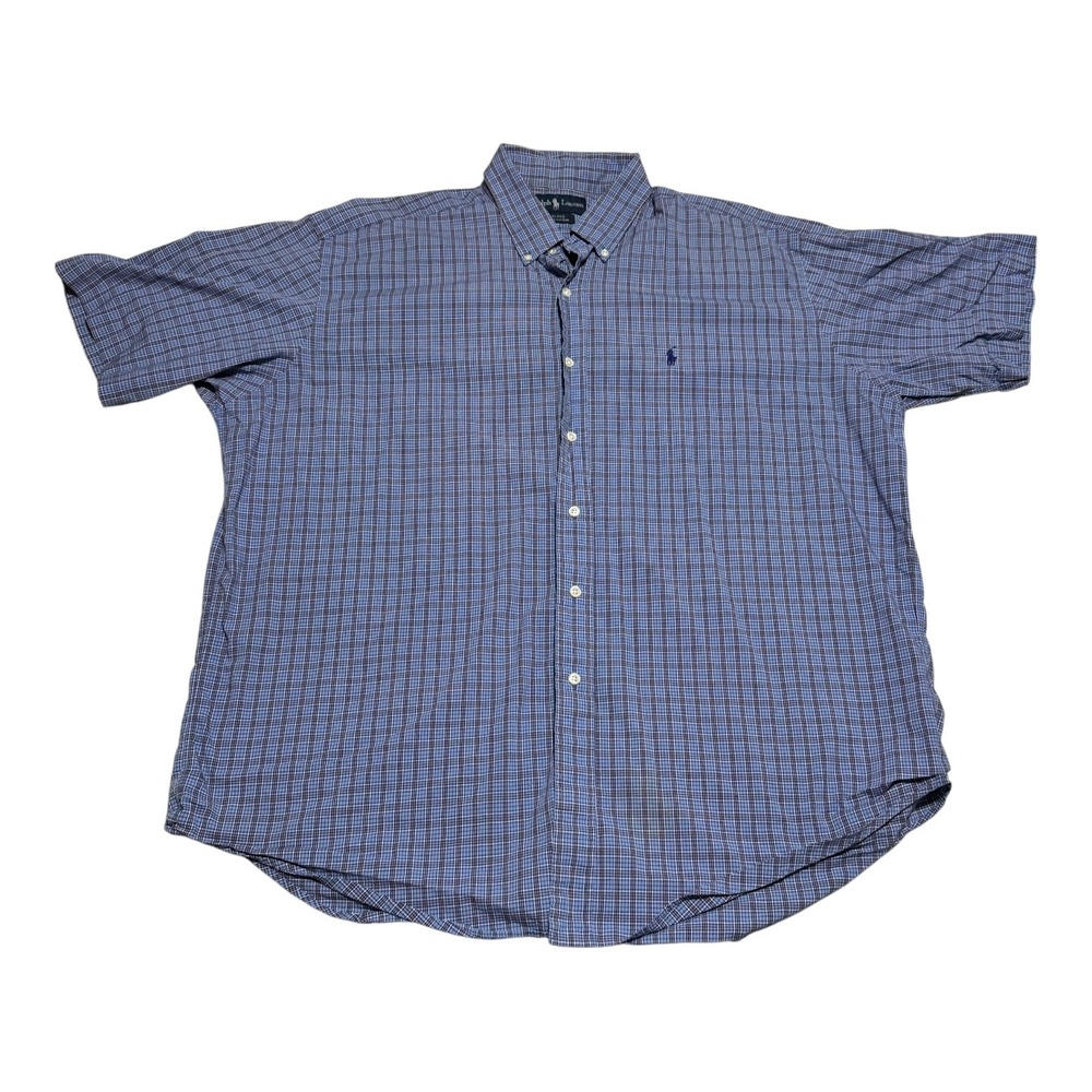 Vintage Ralph Lauren Crosshatched Blake 100% Cotton Short Sleeve Shirt Men's 2XL